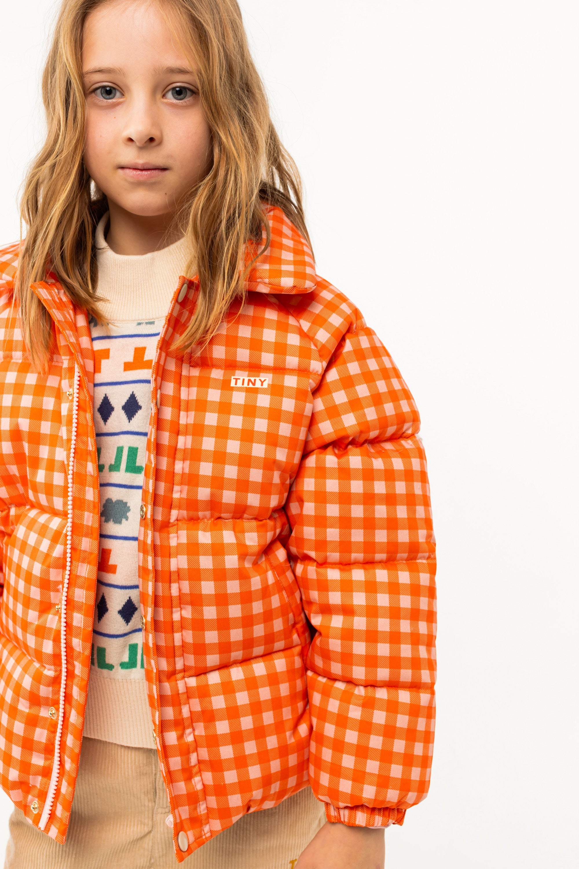 TINYCOTTONS] Vichy Short Padded Jacket - Summer Red / Wild Rose