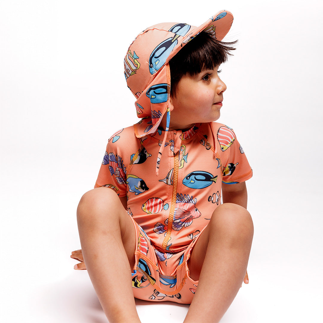 [Smafolk] UV50 Sun Hat With Fish - Papaya