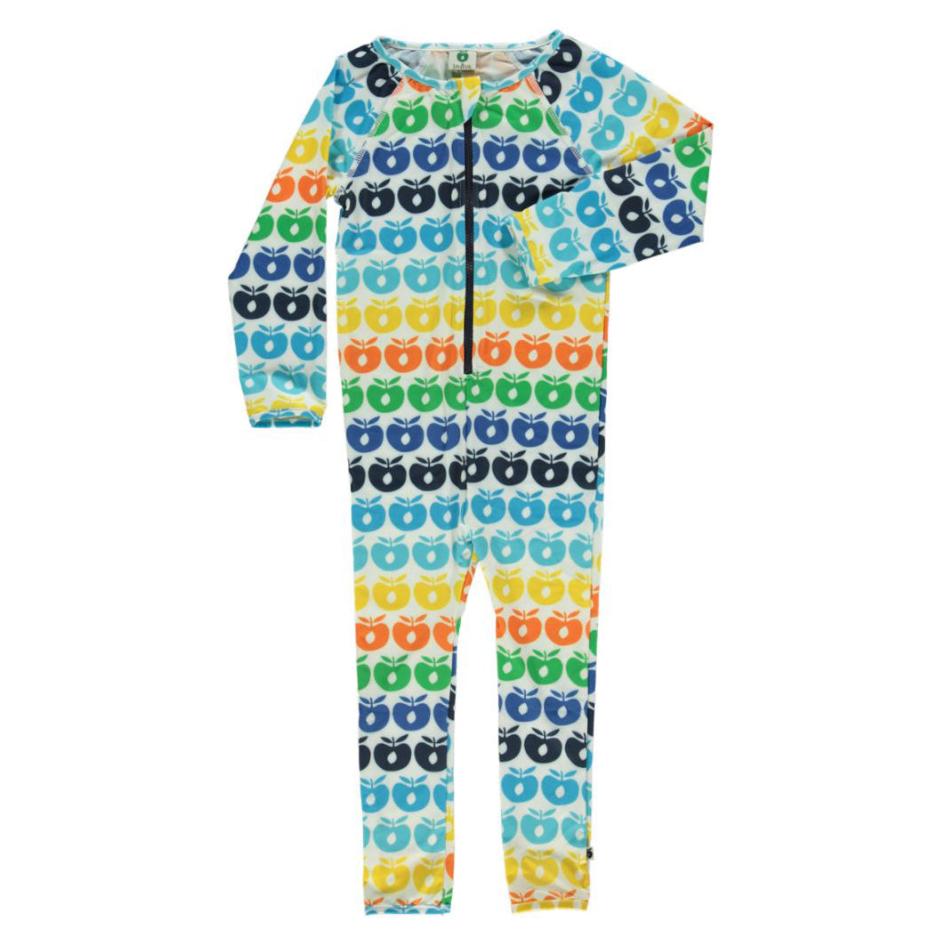 [Smafolk] UV50 Swimmer Suit LS. Mini Retro Apples - Blue Atoll