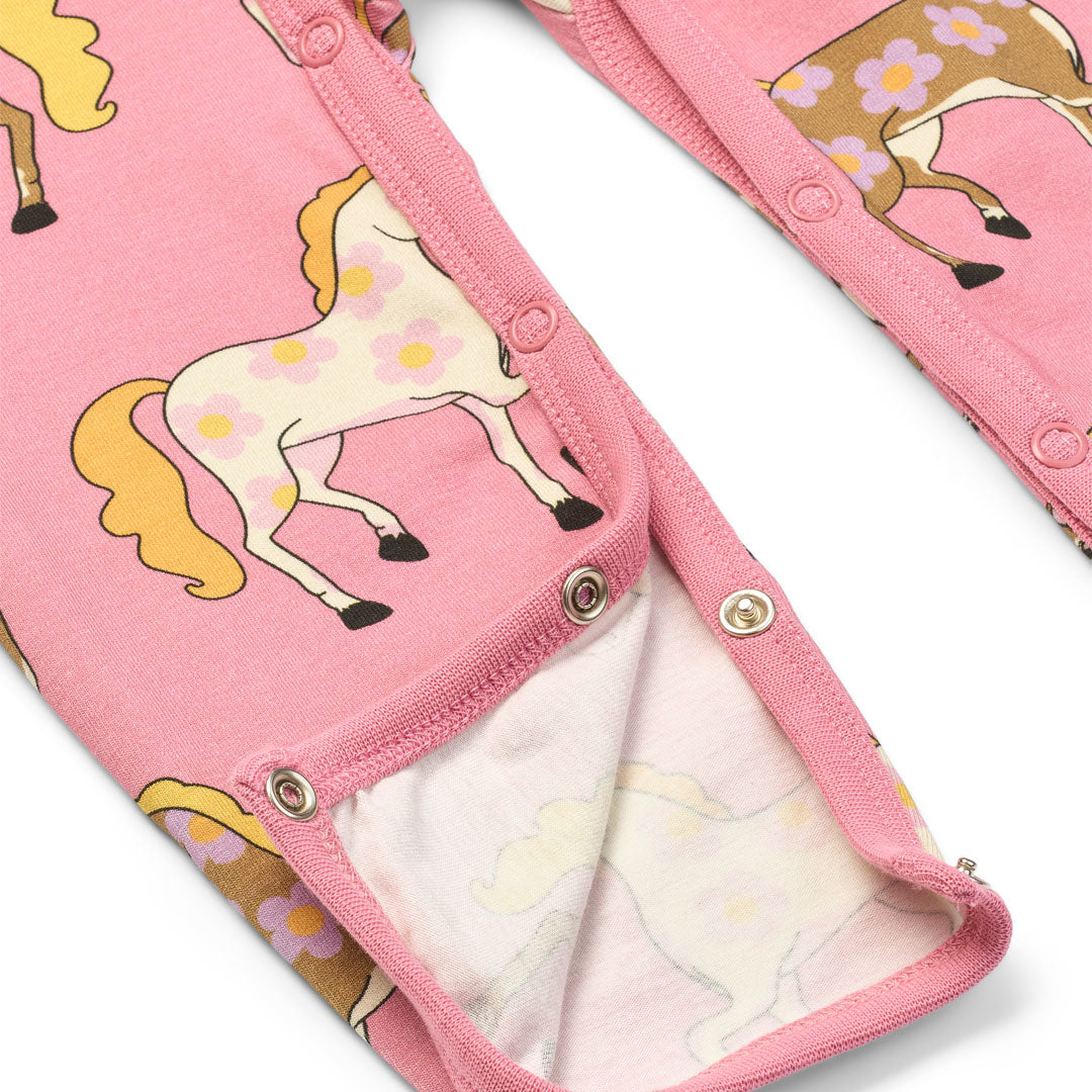 [Smafolk] Ulm Long Sleeved Baby Suit With Horses - Sea Pink