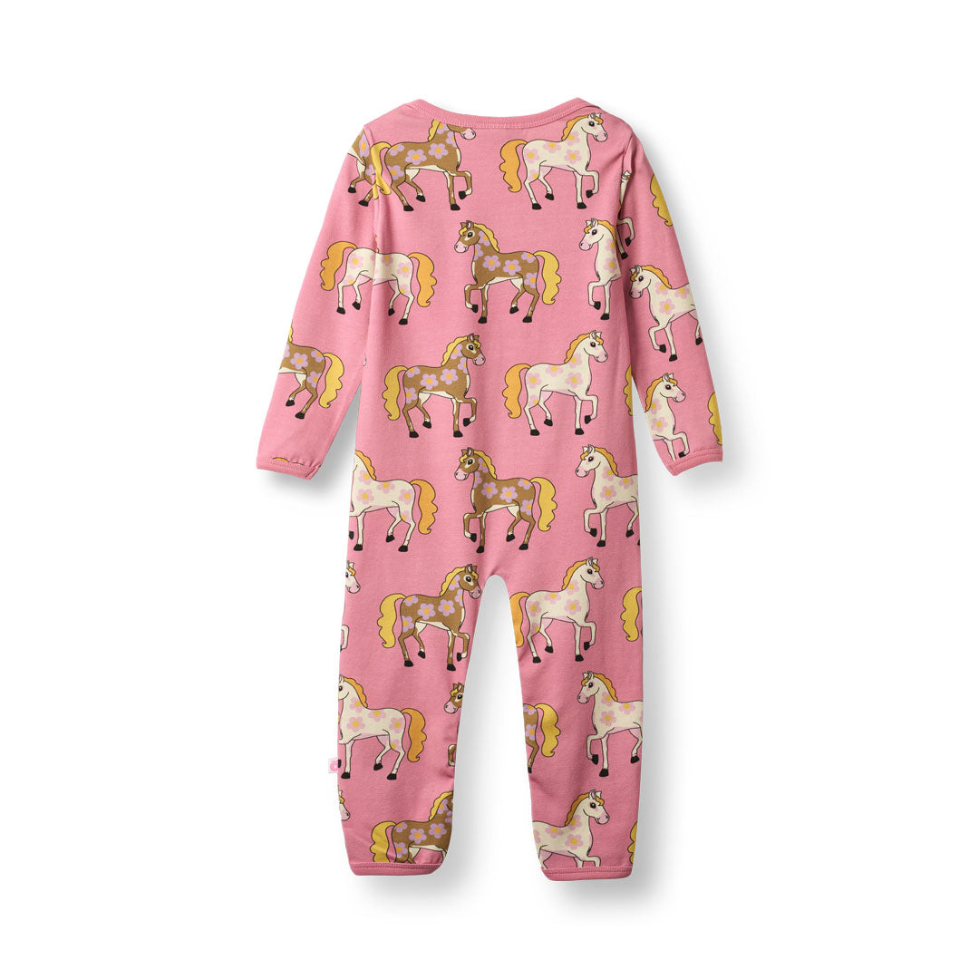 [Smafolk] Ulm Long Sleeved Baby Suit With Horses - Sea Pink