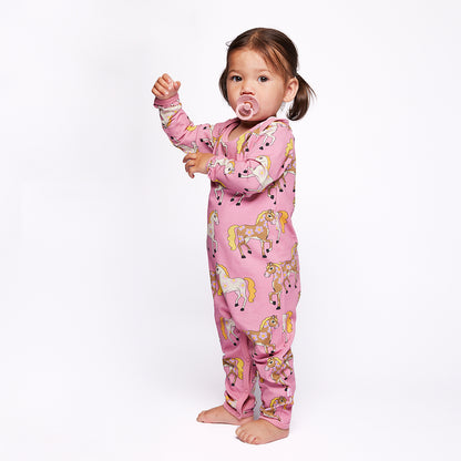 [Smafolk] Ulm Long Sleeved Baby Suit With Horses - Sea Pink
