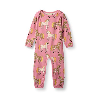 [Smafolk] Ulm Long Sleeved Baby Suit With Horses - Sea Pink