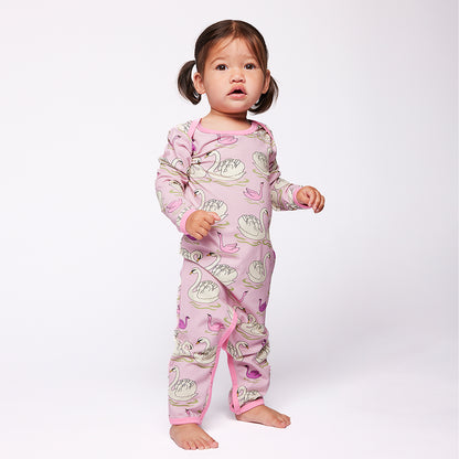 [Smafolk] Ulm Long Sleeved Baby Suit With Swan - Blush Cream