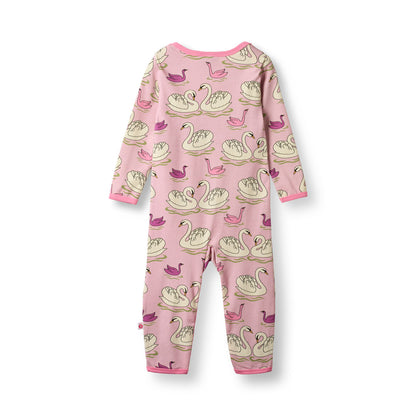 [Smafolk] Ulm Long Sleeved Baby Suit With Swan - Blush Cream