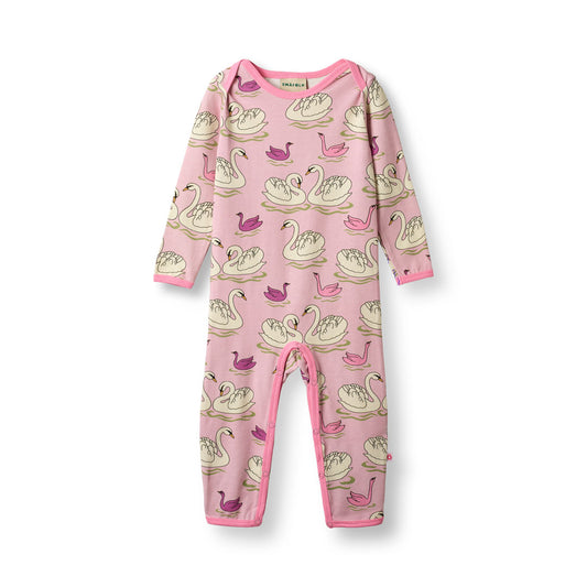 [Smafolk] Ulm Long Sleeved Baby Suit With Swan - Blush Cream