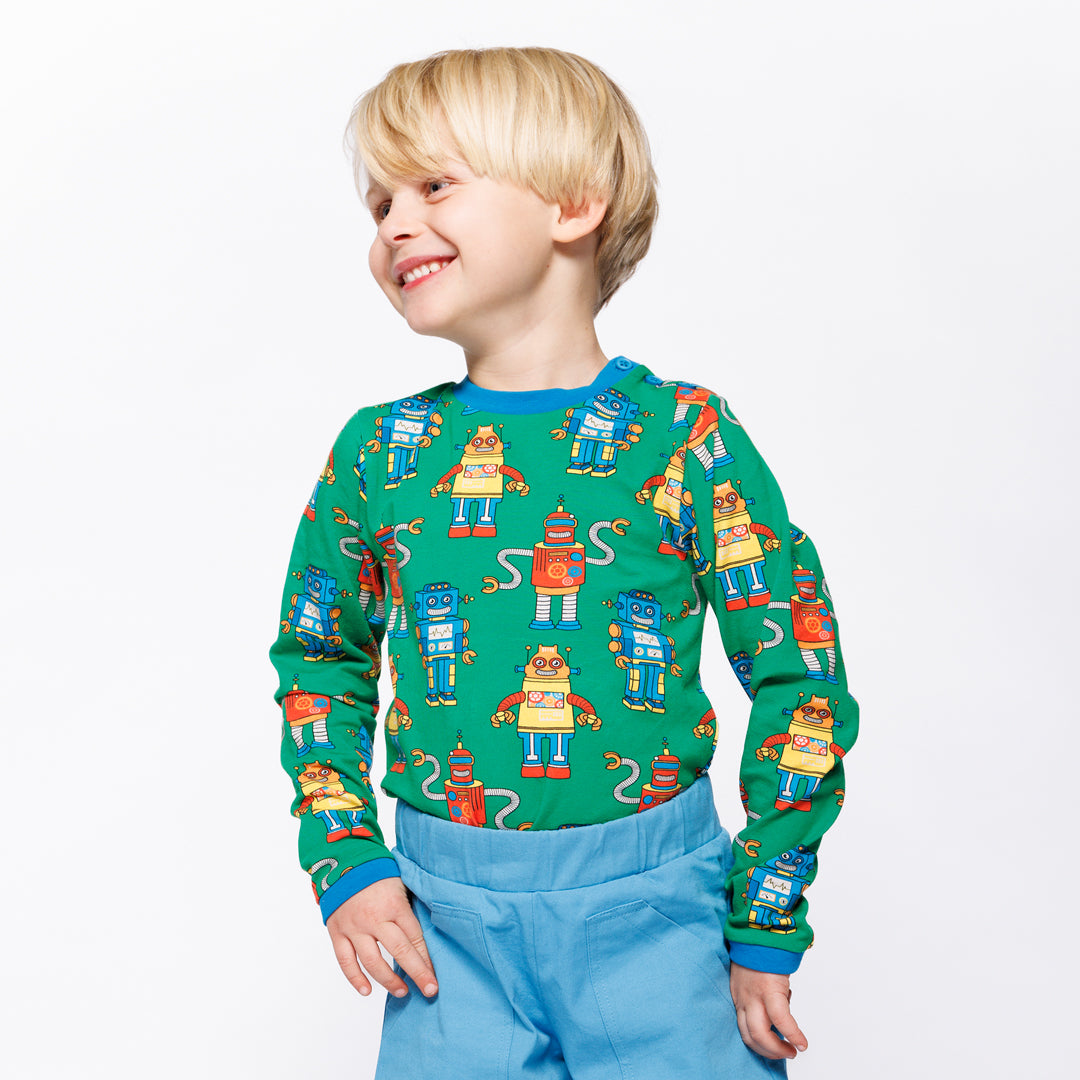 [Smafolk] Umalin Long Sleeved Shirt With Robots - Lawn