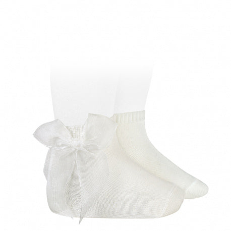 [Condor] Cotton Socks With Organza Bow - [202 Cream]