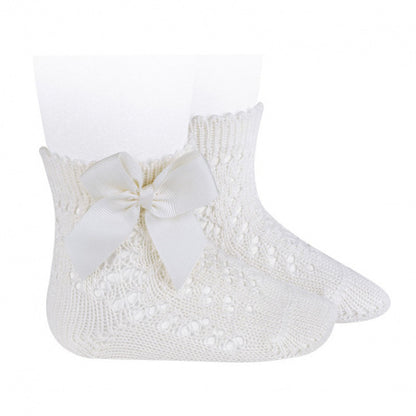 [Condor] Perle Cotton Openwork Socks Grossgrain Bow - [202 Cream]