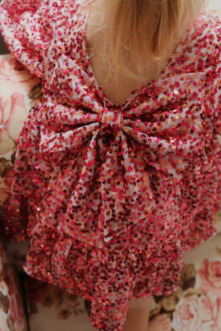 [Konges slojd] Lila Sequins Bow Dress - Sparkling Sangria