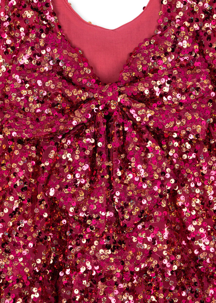 [Konges slojd] Lila Sequins Bow Dress - Sparkling Sangria