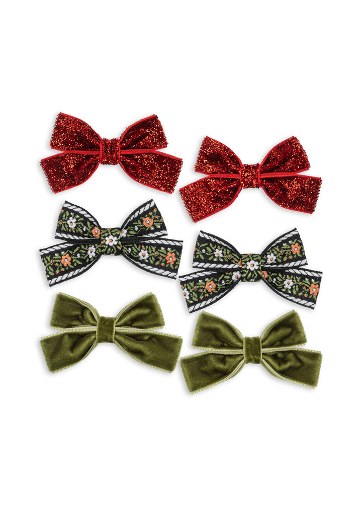 [Konges Slojd] 6pack Micki Bow Hair Clips - Red/Green