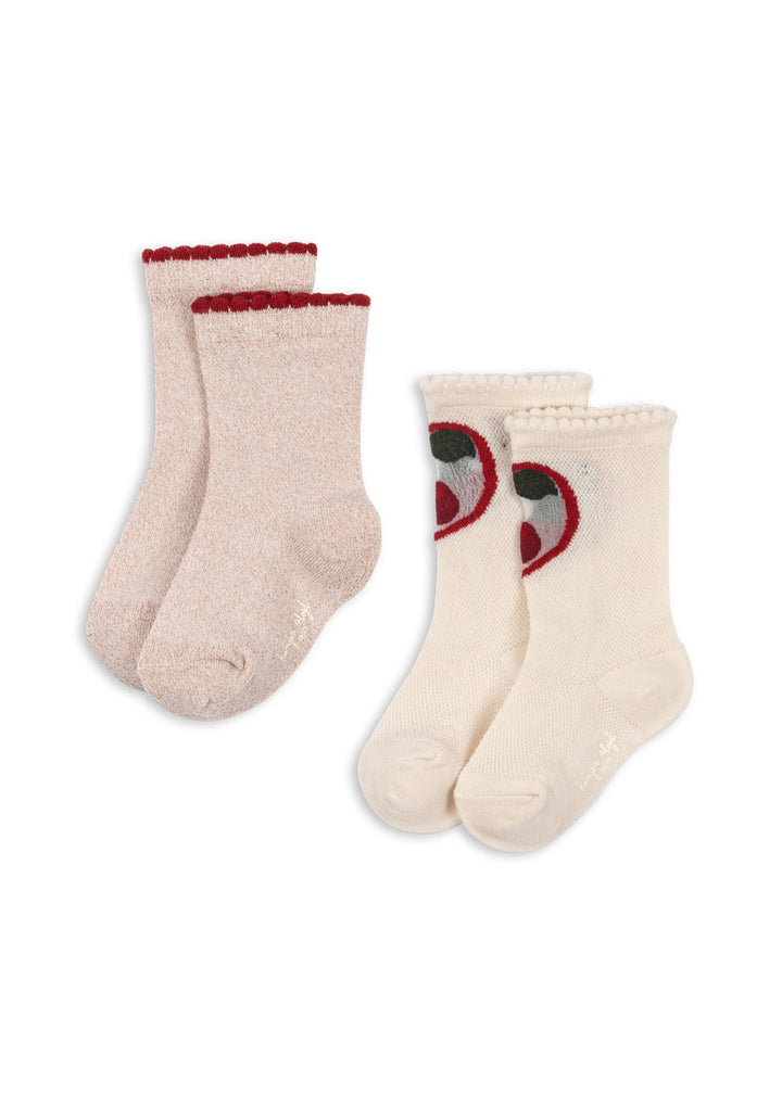 [Konges slojd] 2Pack Cherry Rose Socks - Cherry/Rose