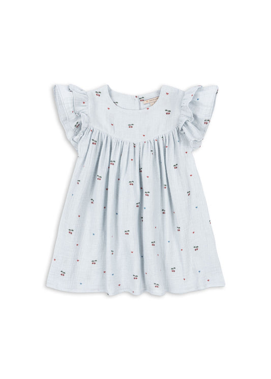 [Konges slojd]Coco Dress GOTS - Cherry Blue Coeur