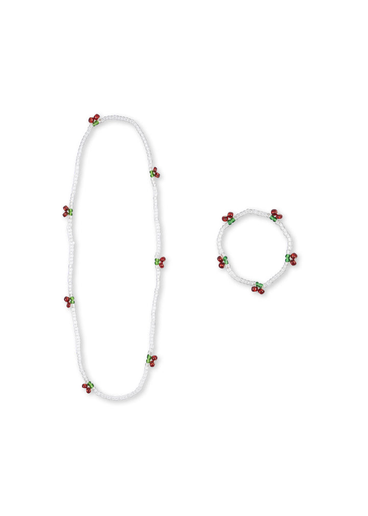 [Konges slojd] Pearly Cherry Necklace And Bracelet Set - Red/Glitter