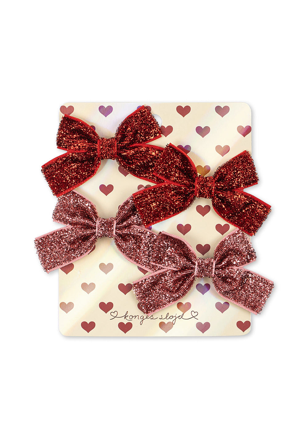 [Konges Slojd]4Pack Micki Bow Hair Clips - Red Glitter/Rose Glitter
