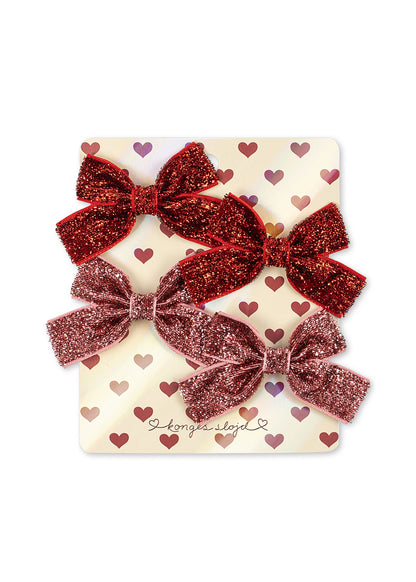 [Konges Slojd]4Pack Micki Bow Hair Clips - Red Glitter/Rose Glitter