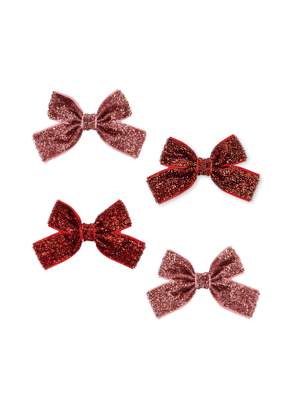 [Konges Slojd]4Pack Micki Bow Hair Clips - Red Glitter/Rose Glitter