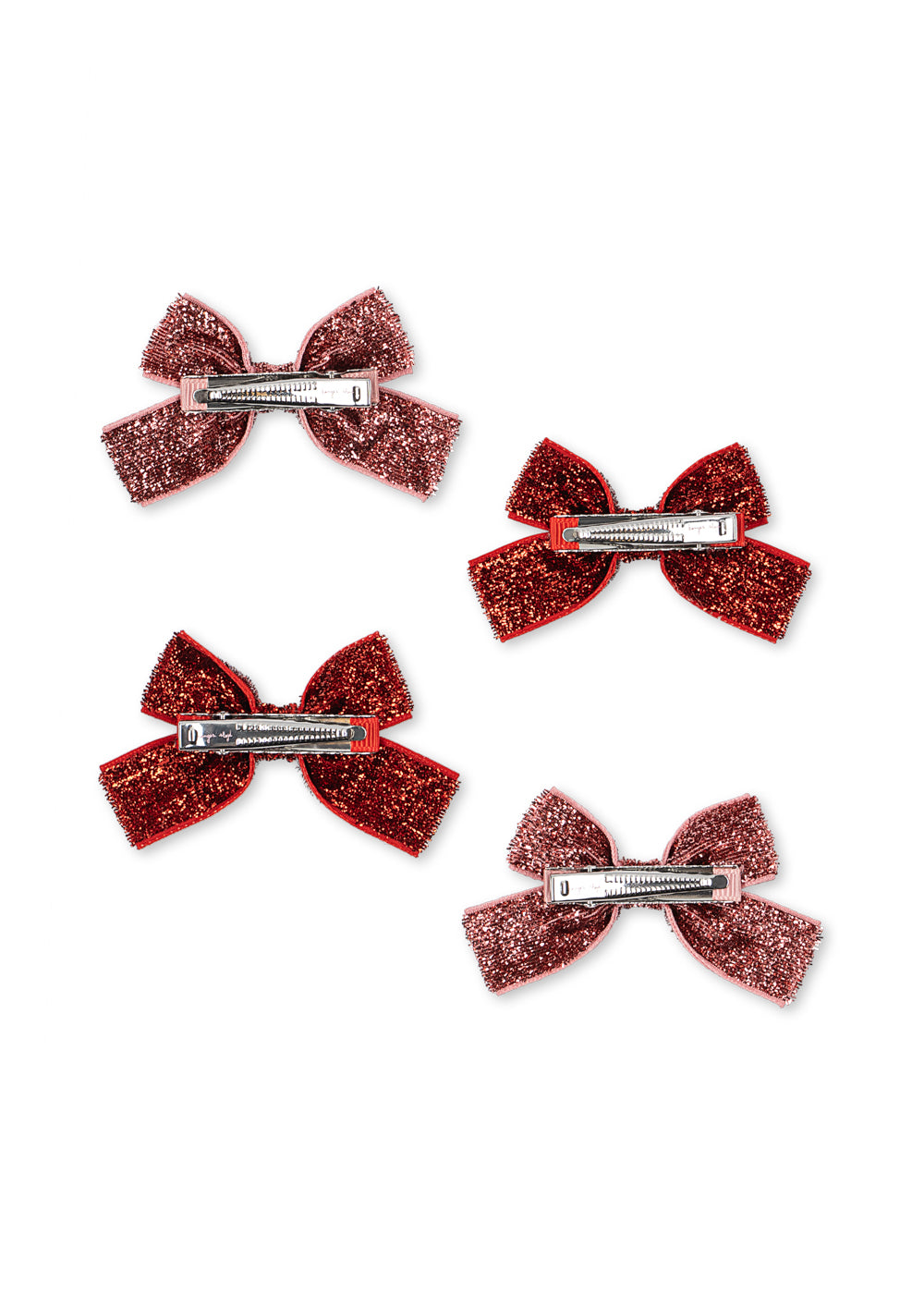 [Konges Slojd]4Pack Micki Bow Hair Clips - Red Glitter/Rose Glitter