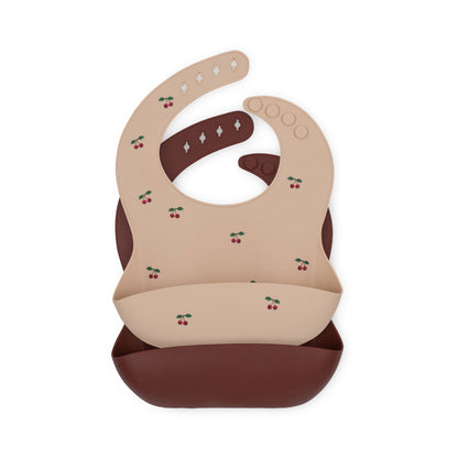 [Konges slojd]2-Pack Silicone BIbs-Cherry/Mocca