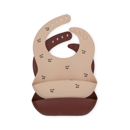 [Konges slojd]2-Pack Silicone BIbs-Cherry/Mocca