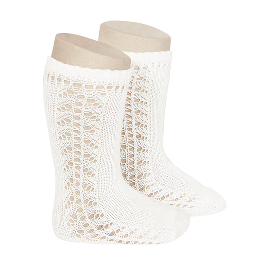 [Condor] Warm Cotton Knee Socks With Side Openwork [202 Cream]