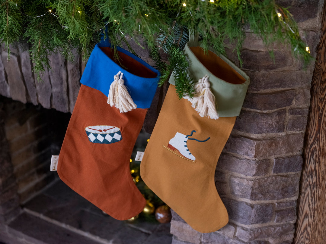 Christmas Stocking - Ice Skate embroidery - Ochre