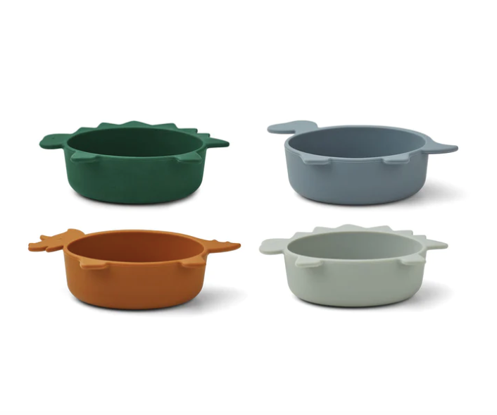 [Liewood] IGGY DINO SILICONE BOWLS 4 PACK - Blue mix