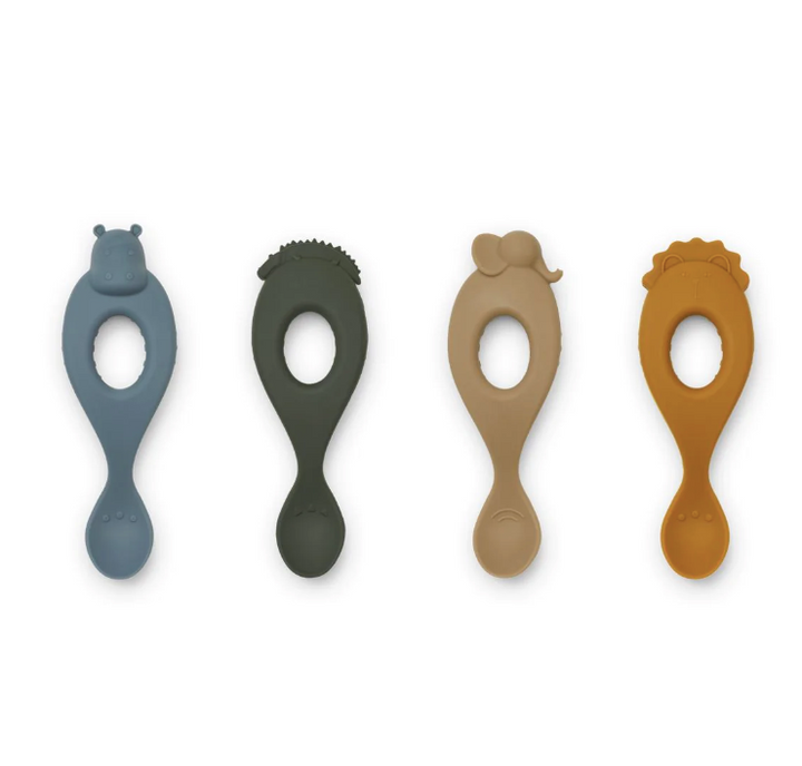 LIVA SILICONE SPOON 4 PACK SAFARI/BLUE MULTI MIX