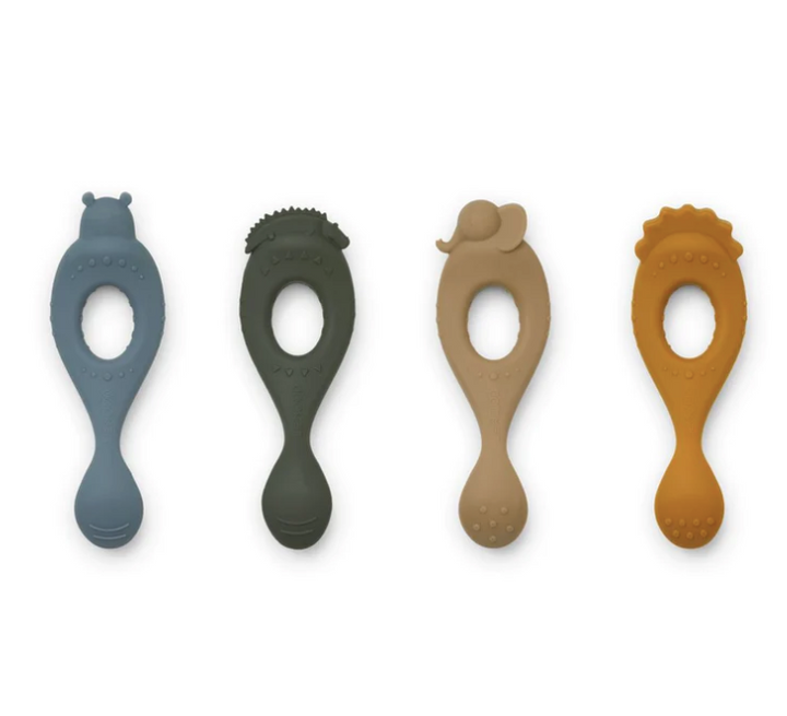 LIVA SILICONE SPOON 4 PACK SAFARI/BLUE MULTI MIX